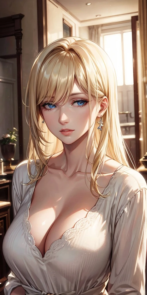Realistic, Elegant mature woman, beautiful, long blonde hair, soft light, 4k resolution, high quality