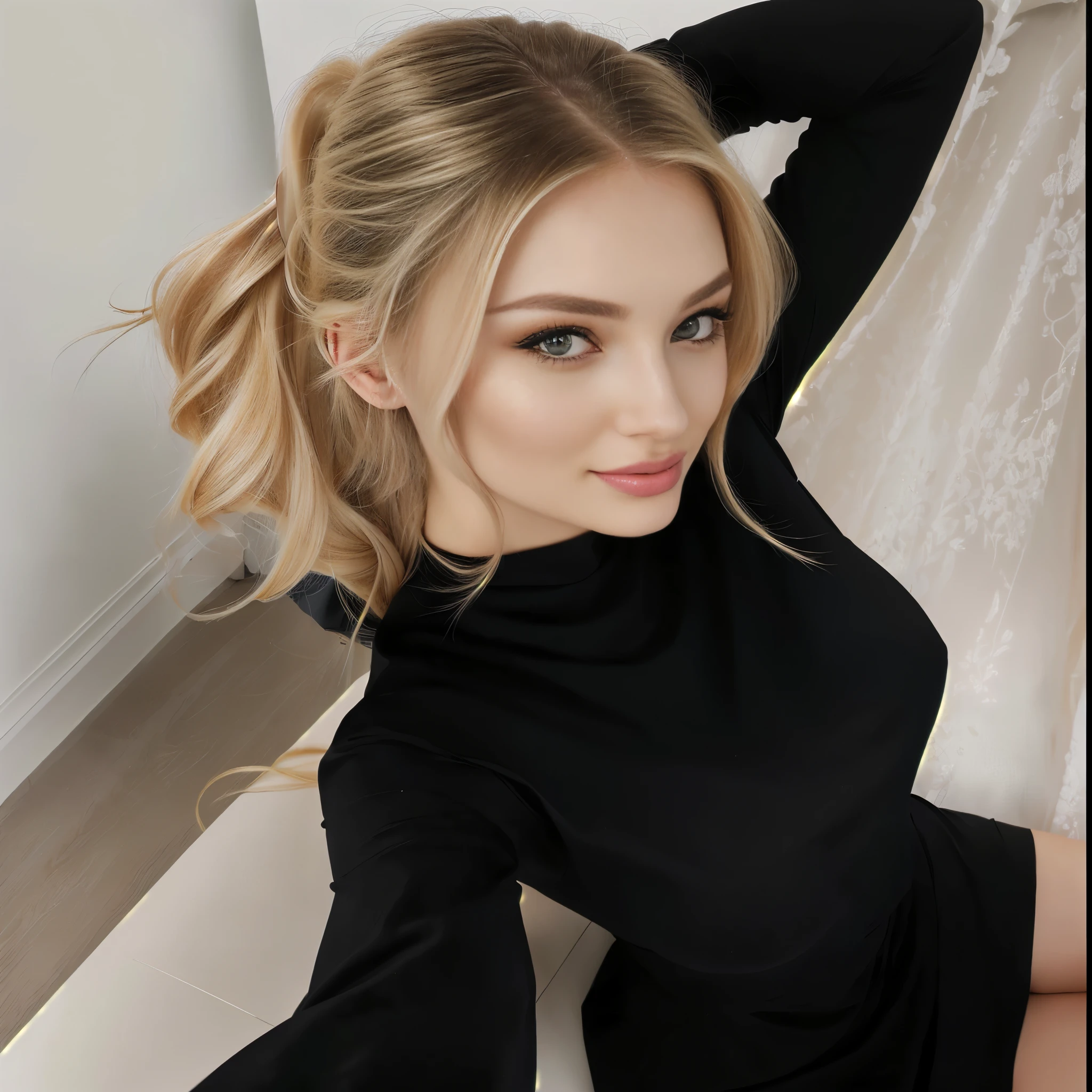 blond woman with long hair in black dress posing for a picture, portrait sophie mudd, beautiful blonde girl, perfect face ), photo of a beautiful woman, a gorgeous blonde, anna nikonova aka newmilky, angelina stroganova, sexy face, blonde hair with a pony tail, aleksandra waliszewska, alina ivanchenko, pokimane, joyful expression