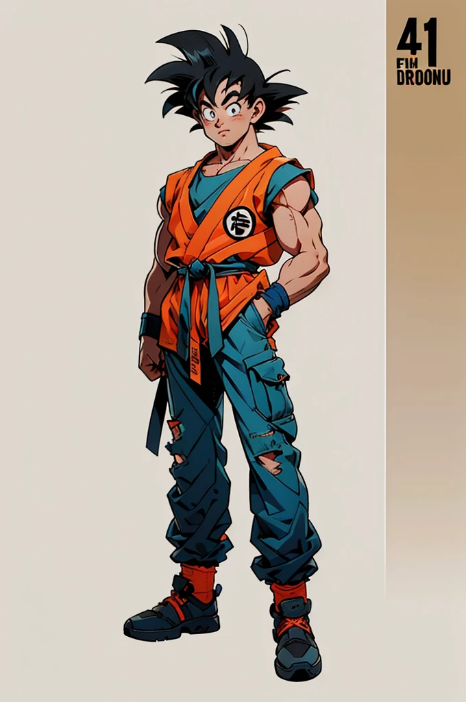 1man, fashion outfit, son goku from dragon ball, akira toriyama style, full body, detail, face detail, amazing art, simple background, eyes detail, uhd, 4k, amazing art. armani model