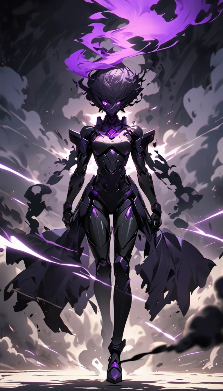 create a humanoid figure thats has black smoke, purple eyes in the smoke, shadow being