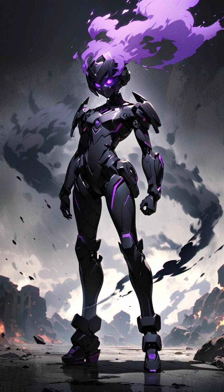 create a humanoid figure thats has black smoke, purple eyes in the smoke, shadow being