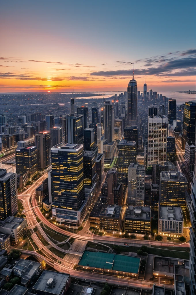 Sunrise over a city skyline, transitioning to people starting their day - runners, workers, students