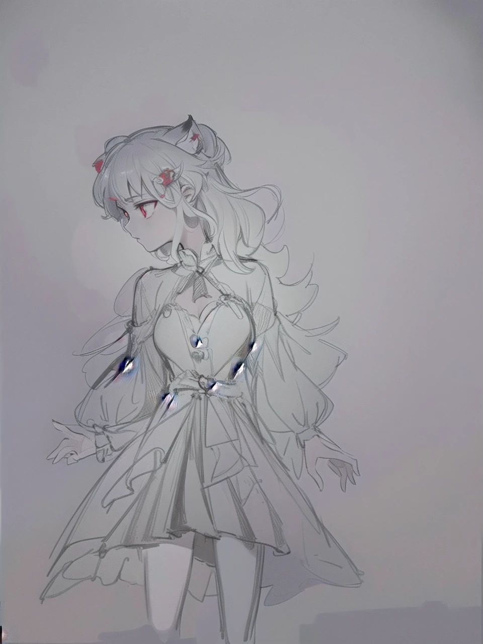 neferpitou, neferpitou, short hair, (red eyes:1.5), long sleeves, animal ears, tail, white hair, shorts, cat ears, cat tail, curly hair, (small breast:1.2), BREAK looking at viewer, BREAK outside, BREAK (masterpiece:1.2), best quality, high resolution, unity 8k wallpaper, (illustration:0.8), (beautiful detailed eyes:1.6), extremely detailed face, perfect lighting, extremely detailed CG, (perfect hands, perfect anatomy),