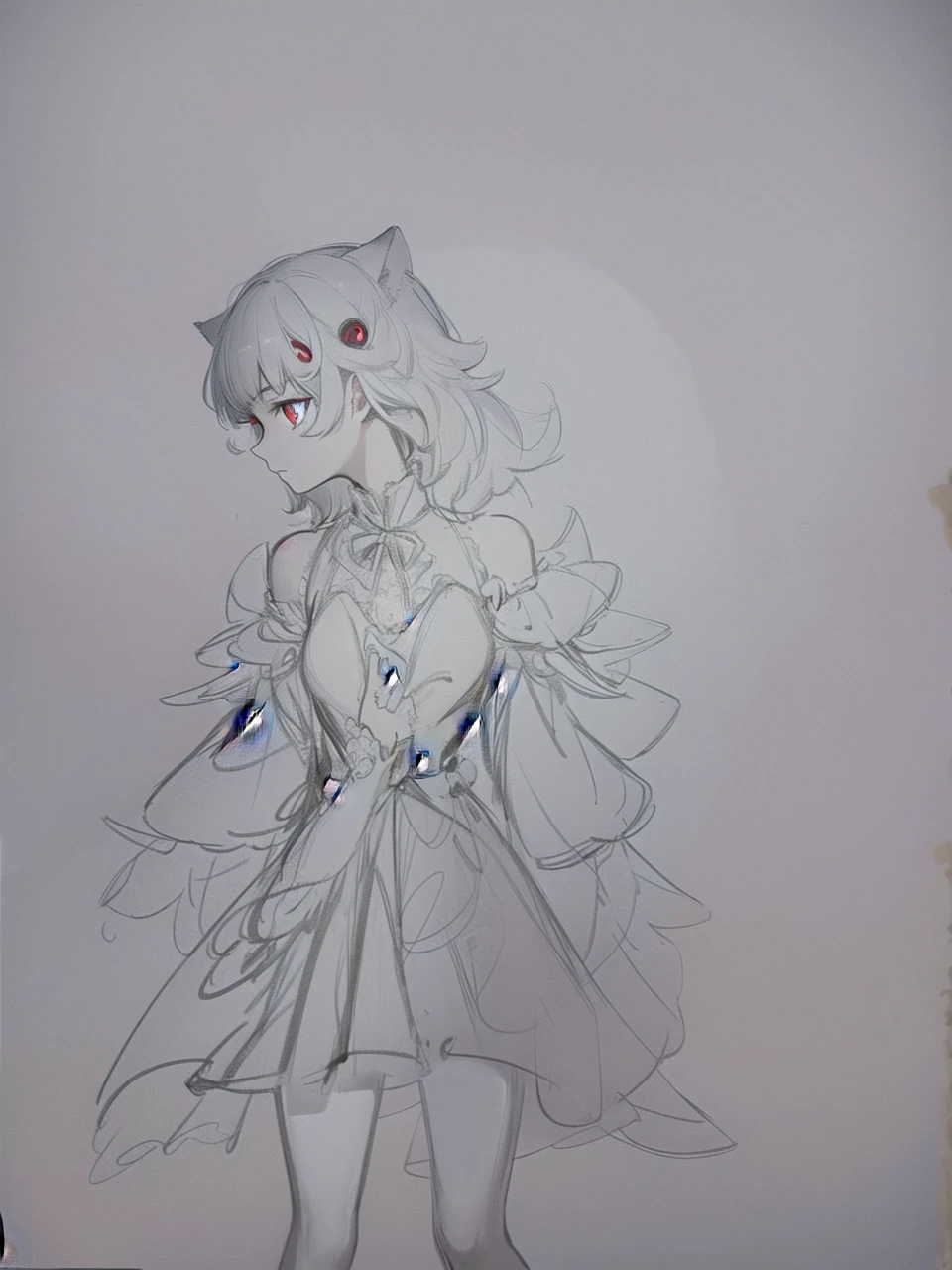 neferpitou, neferpitou, short hair, (red eyes:1.5), long sleeves, animal ears, tail, white hair, shorts, cat ears, cat tail, curly hair, (small breast:1.2), BREAK looking at viewer, BREAK outside, BREAK (masterpiece:1.2), best quality, high resolution, unity 8k wallpaper, (illustration:0.8), (beautiful detailed eyes:1.6), extremely detailed face, perfect lighting, extremely detailed CG, (perfect hands, perfect anatomy),