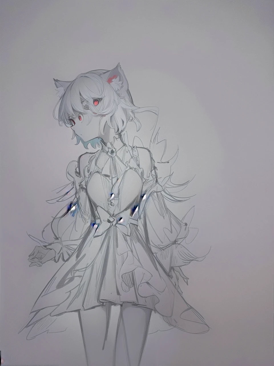 neferpitou, neferpitou, short hair, (red eyes:1.5), long sleeves, animal ears, tail, white hair, shorts, cat ears, cat tail, curly hair, (small breast:1.2), BREAK looking at viewer, BREAK outside, BREAK (masterpiece:1.2), best quality, high resolution, unity 8k wallpaper, (illustration:0.8), (beautiful detailed eyes:1.6), extremely detailed face, perfect lighting, extremely detailed CG, (perfect hands, perfect anatomy),