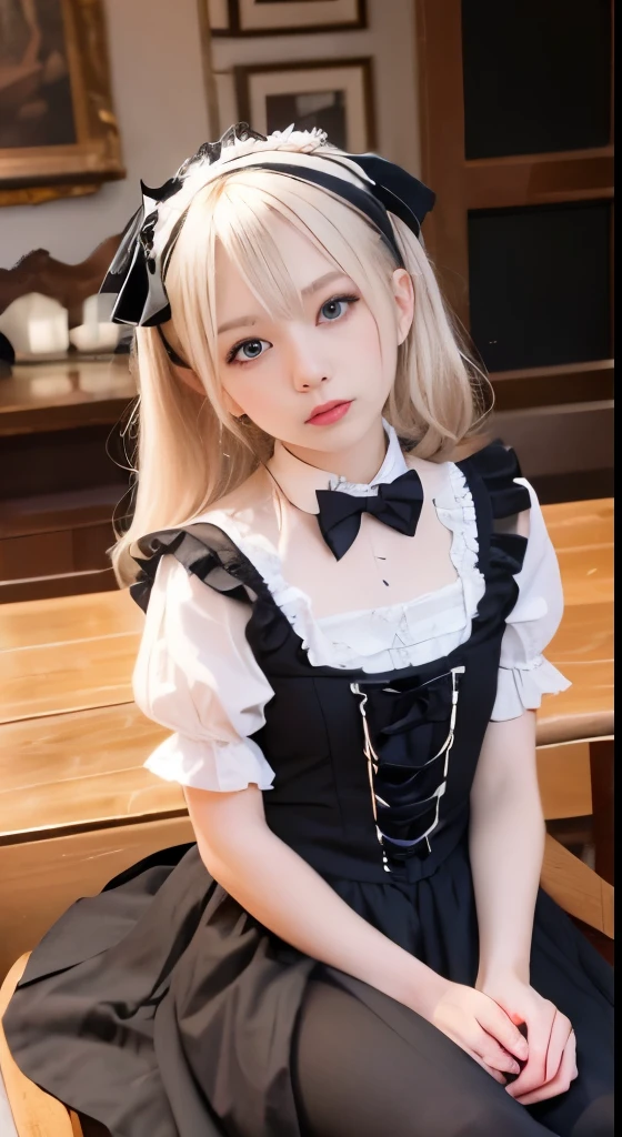 (Tabletop, Highest quality:1.2), 8K, 85mm, Official Art, RAW Photos, Absurd, Platinum Blonde Hair, (blue eyes, ta Fashion, Sweet LoliGothic, dress:1.2), Idol's face, Upper Body, beautiful girl, Gardeniass, Copenhagen, Short sleeve, grace, Sophisticated, Gardenia, View your viewers, Film Grain, chromatic aberration, Sharp focus, Face Light, Dynamic Lighting, Cinema Lighting, Detailed face, Bokeh Background