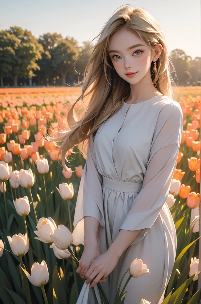 ((ultra detailed, masterpiece, absurdres))
HGFiona, 1girl, blonde hair, blue eyes, in a field of tulips, golden hour, elegant dress, smiling