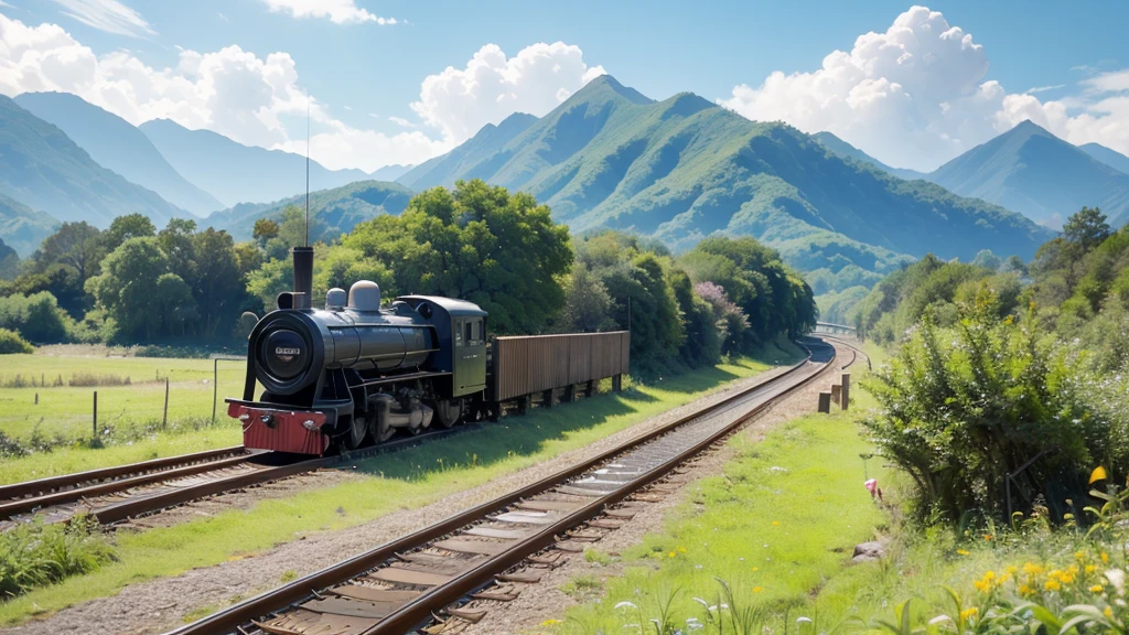 8K、RAW Photos、Highest quality、Super detailed、Super Resolution、Ultra HD、8K壁紙、Amazingly detailed rural landscape、The tracks continue、Walking along the tracks、(Sailor suit),smile、sun、School bag
