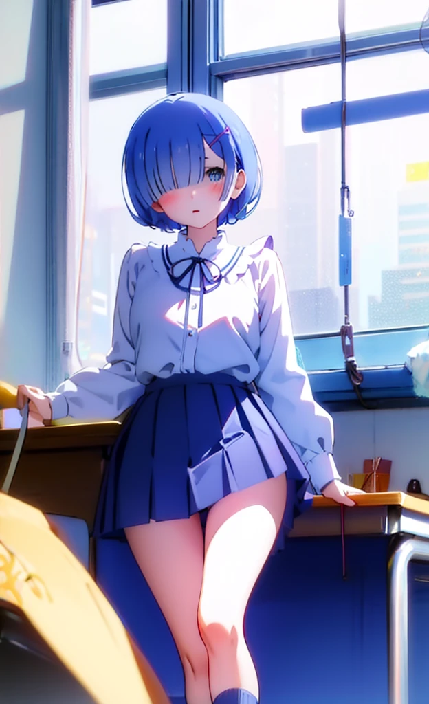 、Backwards、Lift up your skirt、School classroom、Get on all fours on the desk、、Showing panties、Blushing、I can see her panties、Pull up your skirt、Blushing、Blue Hair