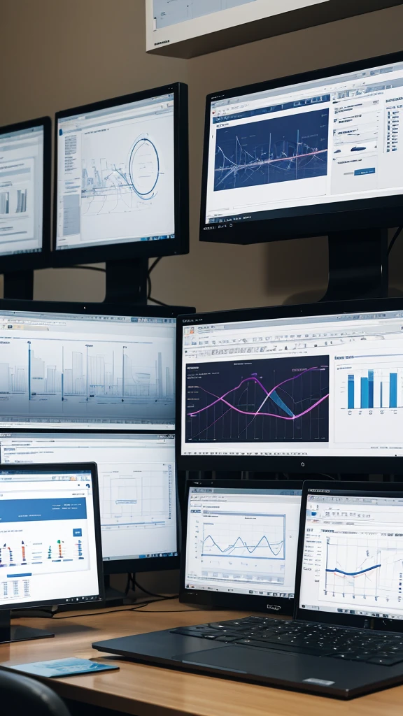 An architect using design software on a computer, with floating graphs representing data and automated processes.