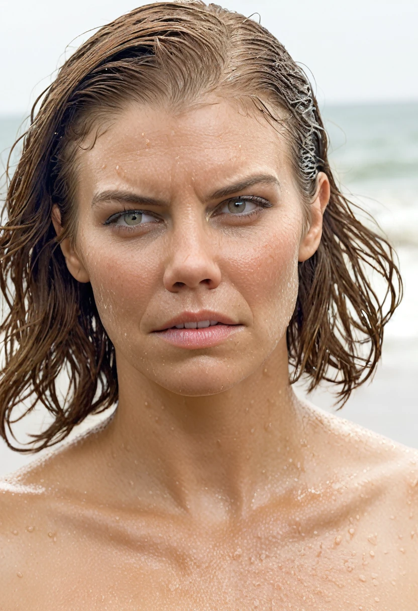  high quality  Erotic shot , ( lauren_cohan  , oily face, sensual detailed ultra realistic  skin texture  ) celebrity erotic photograph , nude,  extremely long  hair ,tall figure ,  erotic photoshoot , fit muscular figure , exhausted look, rainy, warm, sunny, shiny sweaty skin, on beach, wet hair, celebrity, female,  woman, hollywood actress,  fleshy muscular woman  , ( natural lights, depth of field, insanely detailed skin texture, hyper detailed features )