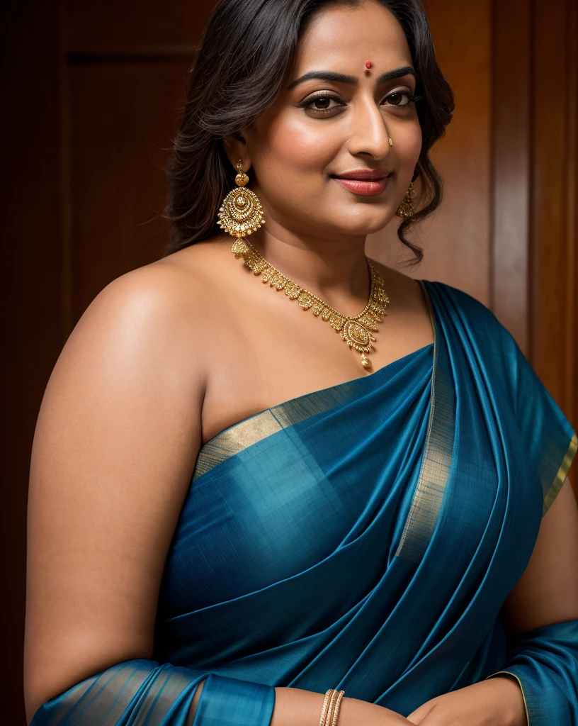 Foto RAW, photorealistic, photography, full body shot, 50 years old Woman, master shot, perfect eyes, goddess like beauty, pierced eyes, perfect thick chubby mallu Desi aunty bhabhi, Wearing a Stanapatta, a chest-band.Saree model, model Photography, Indian saree shoot, Indian traditional wear advertising photography, traditional wear brand shoot, face of Indian actress Sonakshi Sinha, masterpiece, realistic, realism, incredible details, pleasure, photorealism, detailed skin, skin pores, high contrast, photorealistic Artstation 8k HD digital art trend of high definition and detailed realistic skin texture, ultra detail, realistic skin texture, armature, best quality, ultra high definition, (photorealistic:1.4),, high resolution, detail, raw photo, sweat, Re sharp, by Lee Jefferies Nikon D850 Film Stock Photo 4 Kodak Portra 400 Camera F1.6 Lens Rich Color Ultra Real Realistic Realistic Textures Dramatic Lighting Unreal Engine Trending at Art Station Cinestill 800,(pele altamente detalhada: 1.2), 8k UHD, DSLR, soft-lighting, alta qualidade, grain of film, Fujifilm XT3,she didn't like to wear blouse or bra, she is happy to wear only saree, she hates blouse or bra, detailed hairy armpits, hyper realistic skin, skin pores, sweat, veins,
