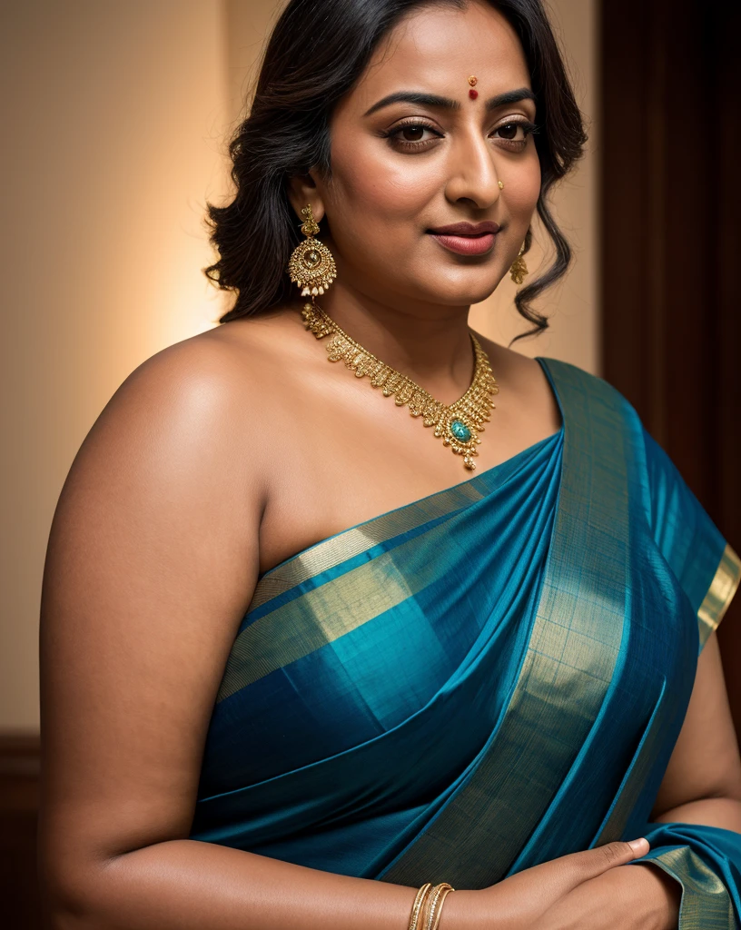 Foto RAW, photorealistic, photography, full body shot, 50 years old Woman, master shot, perfect eyes, goddess like beauty, pierced eyes, perfect thick chubby mallu Desi aunty bhabhi, Wearing a Stanapatta, a chest-band.Saree model, model Photography, Indian saree shoot, Indian traditional wear advertising photography, traditional wear brand shoot, face of Indian actress Sonakshi Sinha, masterpiece, realistic, realism, incredible details, pleasure, photorealism, detailed skin, skin pores, high contrast, photorealistic Artstation 8k HD digital art trend of high definition and detailed realistic skin texture, ultra detail, realistic skin texture, armature, best quality, ultra high definition, (photorealistic:1.4),, high resolution, detail, raw photo, sweat, Re sharp, by Lee Jefferies Nikon D850 Film Stock Photo 4 Kodak Portra 400 Camera F1.6 Lens Rich Color Ultra Real Realistic Realistic Textures Dramatic Lighting Unreal Engine Trending at Art Station Cinestill 800,(pele altamente detalhada: 1.2), 8k UHD, DSLR, soft-lighting, alta qualidade, grain of film, Fujifilm XT3,she didn't like to wear blouse or bra, she is happy to wear only saree, she hates blouse or bra, detailed hairy armpits, hyper realistic skin, skin pores, sweat, veins,