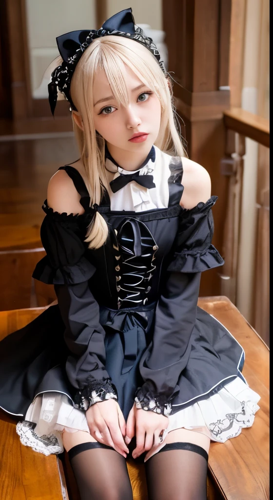 (Tabletop, Highest quality:1.2), 8K, 85mm, Official Art, RAW Photos, Absurd, Platinum Blonde Hair, (blue eyes, ta Fashion, Sweet LoliGothic, dress:1.2), Idol's face, Upper Body, beautiful girl, Gardeniass, Copenhagen, Short sleeve, grace, Sophisticated, Gardenia, View your viewers, Film Grain, chromatic aberration, Sharp focus, Face Light, Dynamic Lighting, Cinema Lighting, Detailed face, Bokeh Background