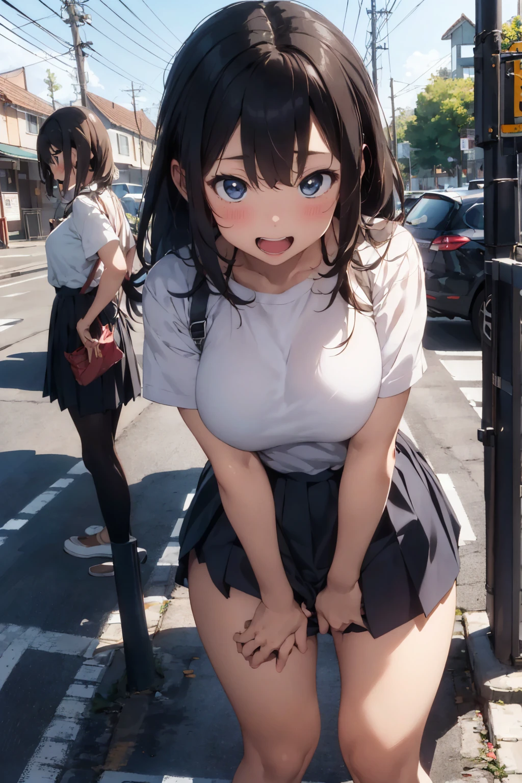 (best image quality, 4k, high quality, masterpiece::1.2), ((masterpiece)), high detail, high quality, best image quality, ((high quality, NSFW)), cute, , low length, medium breasts, Bokeh, degrees of freedom, portrait, (cute illustration:1.2), High resolution, Super detailed, 最high quality, bare shoulders, Anime girl posing for photo, seductive anime girl,anime moe art style,Best Anime 4K Kona-chan Wallpaper,Anime drawn by Shitao,(girl standing in front of the crowd,people々While watching over you with expectation:1.2),18 yo,(black knee high socks:1.3), (black short hair, fluffy perm:1.2),plastic frame eyewear,smile,(nude,topless,bottomless:1.3),press breasts together,leaning forward,fluffy chest,(full body),(in the park:1.2),(in crowd:1.4)