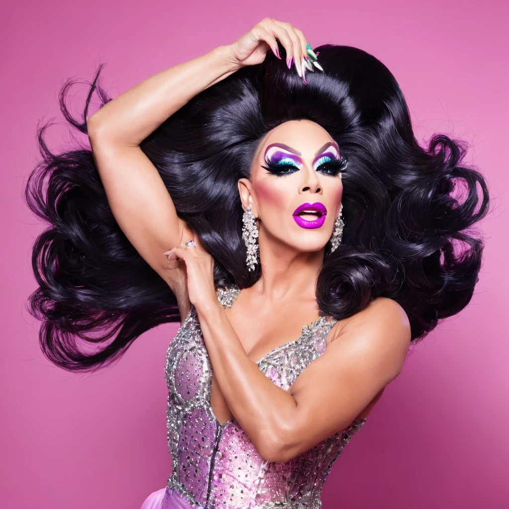 Drag queen banging her hair