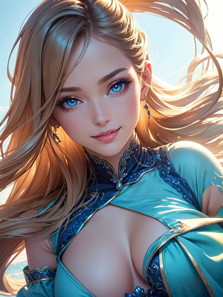 Extreme aesthetics, masterpiece, best quality, (zentangle, mandala, tangled, entangled), (masterpiece, sharp focus, (beautiful gorgeous and cute Korean beautiful girl: 1.3), (beautiful and cute Korean: 1.3), Korean beautiful girl, delicate beautiful hair and shining eyes, realistic, super detailed, blue sky, glowing white particles, (sidelighting: 1.2), slender, cute big breasts and big buttocks, toothy laugh, ((laughing eyes open)), ((elegant smile)), landscape, sexy facial expression, architecture, (cityscape:1.7), dynamic hair, fine blonde wavy hair, glowing blue eyes, pale skin, hair accessories, office scenery, (zentangle, mandala, tangles, entanglements), (fractal art: 1.3), 1girl, very detailed, dynamic angle, art, 16k, wallpaper, super detailed, cowboyshot, elegant, bright colors, romanticism, atmospheric, masterpiece, masterpiece:1.2, best quality), (real picture, meticulously crafted, depth of field), cleft lip, high detail, perfect face shape, perfect body, oversize model, (((super huge breasts))), (sexualism 0.8), style natural background bokeh, complete hand,