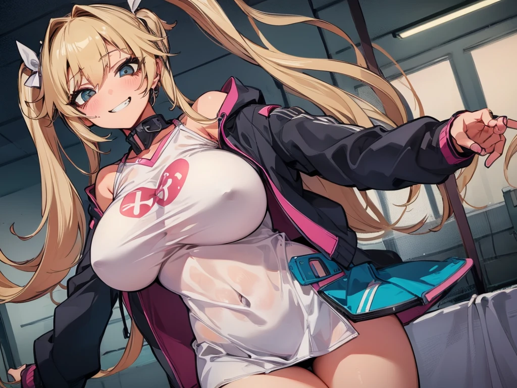 ()、、(((((1 girl)))))、High-pressure poses、In a dark room、grin