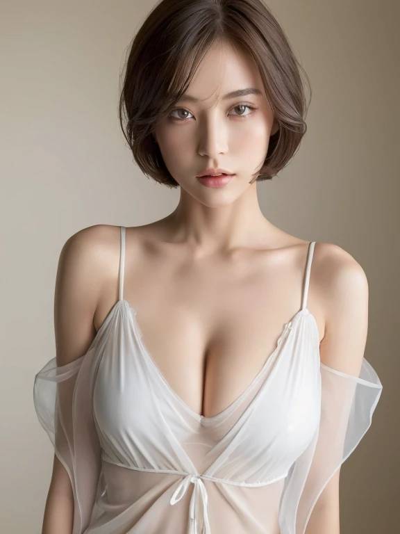 ((highest quality, 8k, masterpiece :1.3)), 1 ultra hot sexy girl, pretty woman with thin abs :1.3, realistic:1.37, half-opened  minimalist sexy short clothes , ,(medium short hair, huge breasts :1.2), :1.1, super detailed face, fine eyes, "detail skin texture , damp , cleavage 