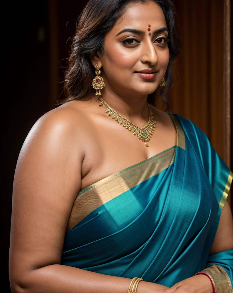 Foto RAW, photorealistic, photography, full body shot, 60 years old Woman, master shot, perfect eyes, goddess like beauty, pierced eyes, perfect thick chubby mallu Desi aunty bhabhi, Wearing a Stanapatta, a chest-band.Saree model, model Photography, Indian saree shoot, Indian traditional wear advertising photography, traditional wear brand shoot, face of Indian actress Sonakshi Sinha, masterpiece, realistic, realism, incredible details, pleasure, photorealism, detailed skin, skin pores, high contrast, photorealistic Artstation 8k HD digital art trend of high definition and detailed realistic skin texture, ultra detail, realistic skin texture, armature, best quality, ultra high definition, (photorealistic:1.4),, high resolution, detail, raw photo, sweat, Re sharp, by Lee Jefferies Nikon D850 Film Stock Photo 4 Kodak Portra 400 Camera F1.6 Lens Rich Color Ultra Real Realistic Realistic Textures Dramatic Lighting Unreal Engine Trending at Art Station Cinestill 800,(pele altamente detalhada: 1.2), 8k UHD, DSLR, soft-lighting, alta qualidade, grain of film, Fujifilm XT3,she didn't like to wear blouse or bra, she is happy to wear only saree, she hates blouse or bra, detailed hairy armpits, hyper realistic skin, skin pores, sweat, veins,