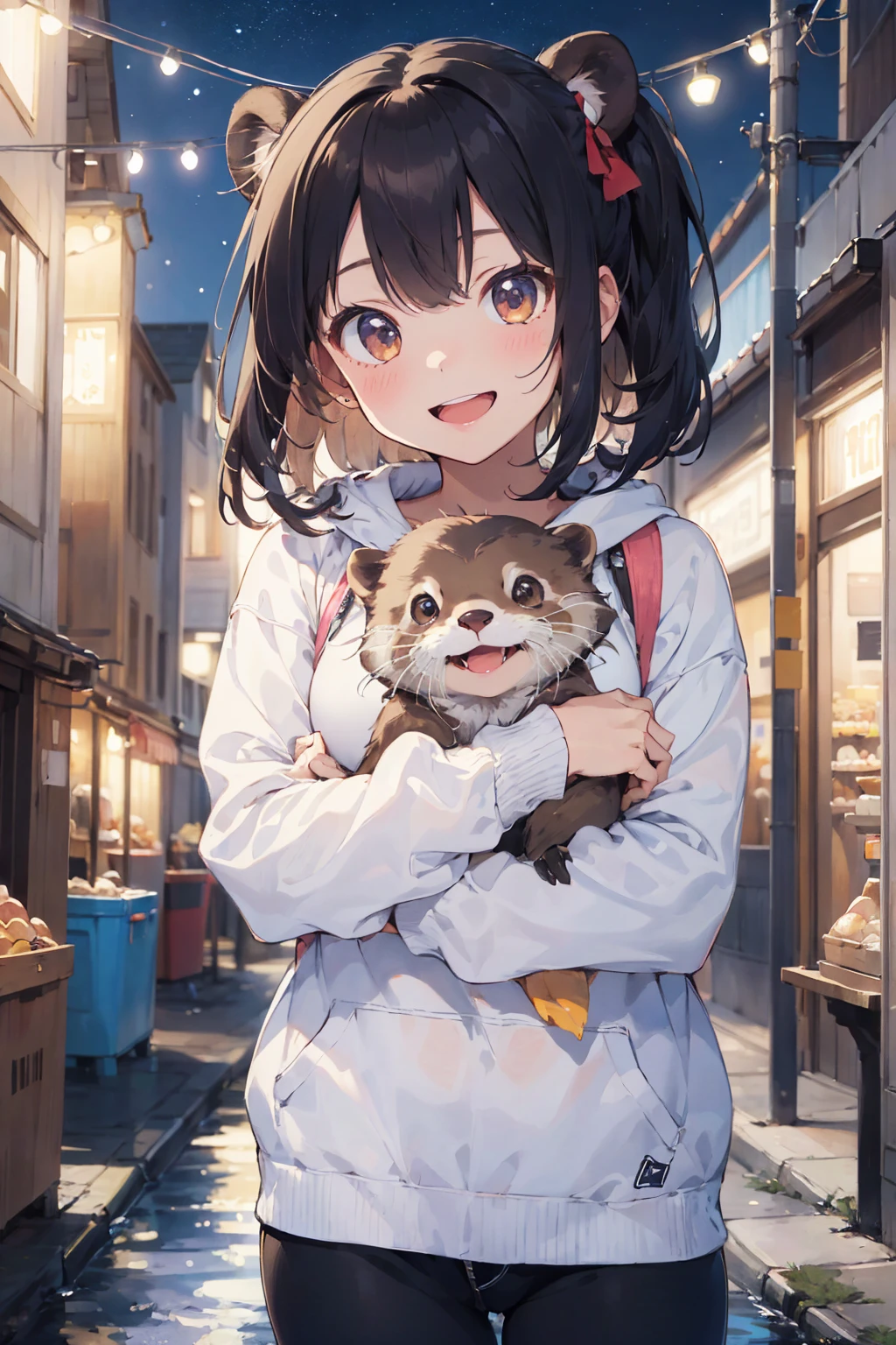 Quokka ears、Black Hair、Blue clothes