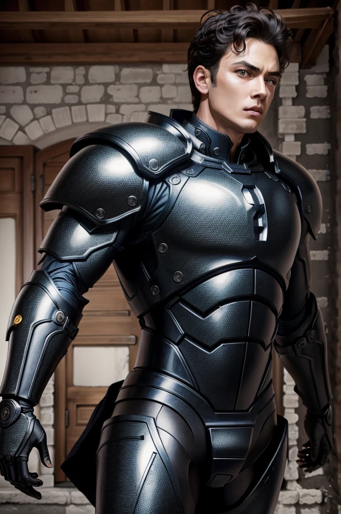 (masterpiece, best quality),  horror armor man, black hear cute, 