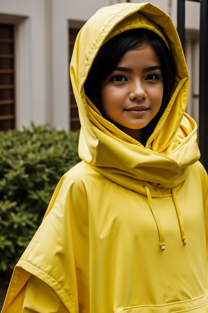 with a yellow hood