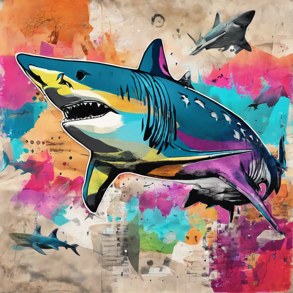 Requin controlant, inquiétant inquisiteur, regard froid et glacé ::2 colorfull ink painting ::2 fantastic art