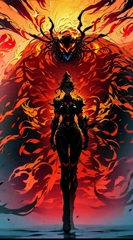 A woman adorned in fantasy-style full-body armor, a crown-concept fully enclosed helmet that unveils only her eyes, a composite layered chest plate, fully encompassing shoulder and hand guards, a lightweight waist armor, form-fitting shin guards, the overall design is heavy-duty yet flexible, ((the armor gleams with a golden glow, complemented by red and blue accents)), exhibiting a noble aura, she floats above a fantasy-surreal high-tech city, this character embodies a finely crafted fantasy-surreal style armored hero in anime style, exquisite and mature manga art style, (Queen bee mixed with Spider concept Armor, plasma, blood), ((Element, energy, elegant, goddess, femminine:1.5)), metallic, high definition, best quality, highres, ultra-detailed, ultra-fine painting, extremely delicate, professional, anatomically correct, symmetrical face, extremely detailed eyes and face, high quality eyes, creativity, RAW photo, UHD, 32k, Natural light, cinematic lighting, masterpiece-anatomy-perfect, masterpiece:1.5