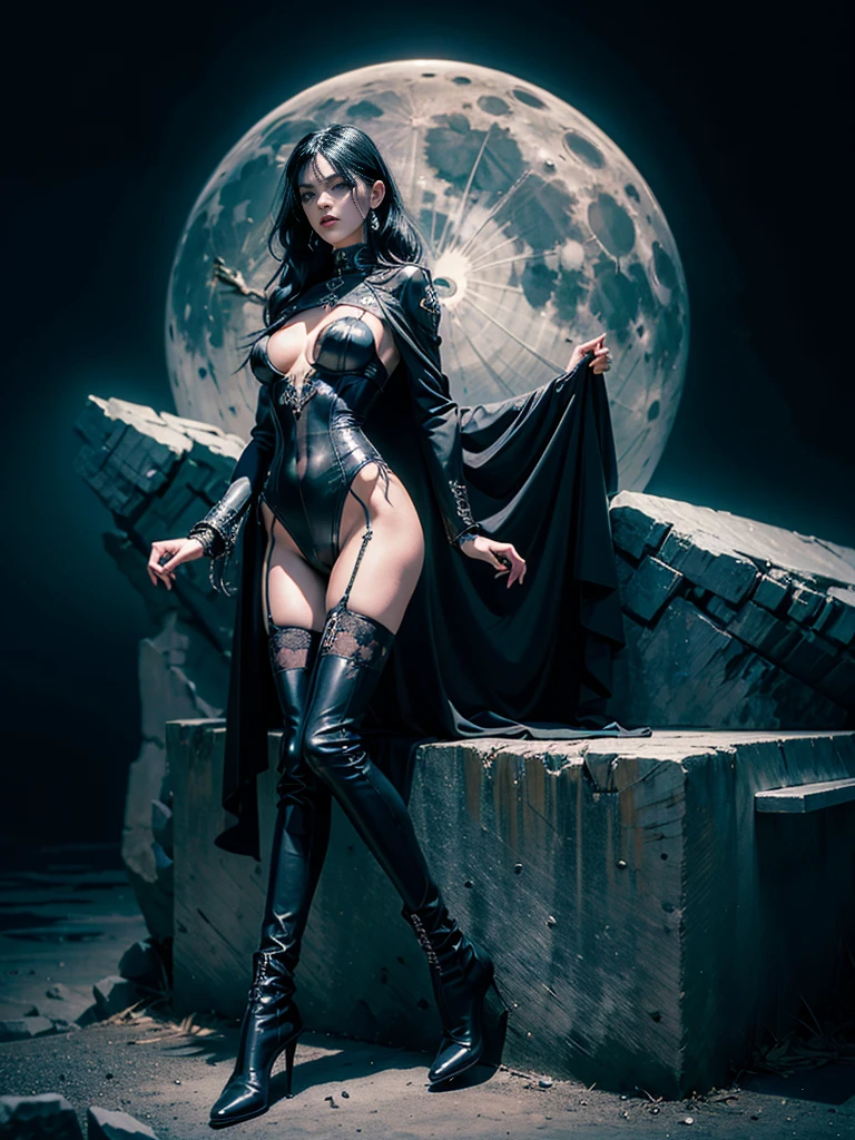 1 person ((slim slim body)), ((top quality)), (super detailed), ((very detailed)), 4k, (8K), gothic uniform, long black hair, full body, high boots, Sailor aesthetic from the moon, dream core, dark aesthetic, provocative look, realism (Lie: 1.3)