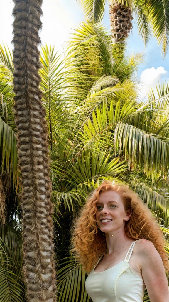 Subject and Attributes:
Main Subject: Woman with curly ginger hair
Additional Attributes: Standing in front of a tropical palm leaf background
Visual Characteristics:
Camera Angle/Shot Type: Close-up, focusing on the upper body and face
Lighting: Natural, soft light, diffused by the surrounding greenery
Art Style/Aesthetic: Photorealistic with a focus on natural beauty
Color Scheme: Earthy and natural, dominated by greens from the leaves and white from the clothing
Surrounding Environment: Dense tropical palm leaves
Descriptors of Quality: High-resolution, sharp detail, vibrant colors
Using Quality Tags:
With Quality Tags: ((best quality)), woman with curly ginger hair, wearing a white dress, standing in front of dense tropical palm leaves, photorealistic, vibrant colors, detailed
Prompt Construction:
Combine the elements above into a cohesive prompt:
"((best quality)), woman with curly ginger hair, wearing a white dress, standing in front of dense tropical palm leaves. Close-up shot, natural soft lighting that highlights her delicate features and the texture of the dress. The backdrop is lush green, creating a contrast with her white dress and ginger hair. Photorealistic style, focusing on sharp details and vibrant colors."