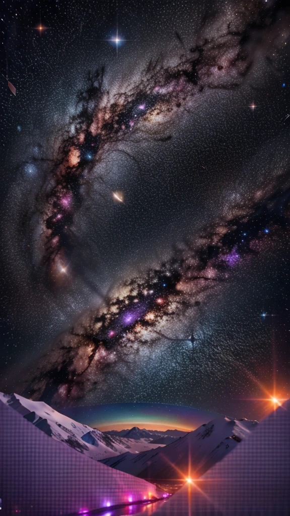 (Purple bright light) Nebula in the background, View from the planet, (Ultra-realistic), (masterpiece), Interstellar, Milky Way, 8K, Awesome Screensaver, Live Wallpapers