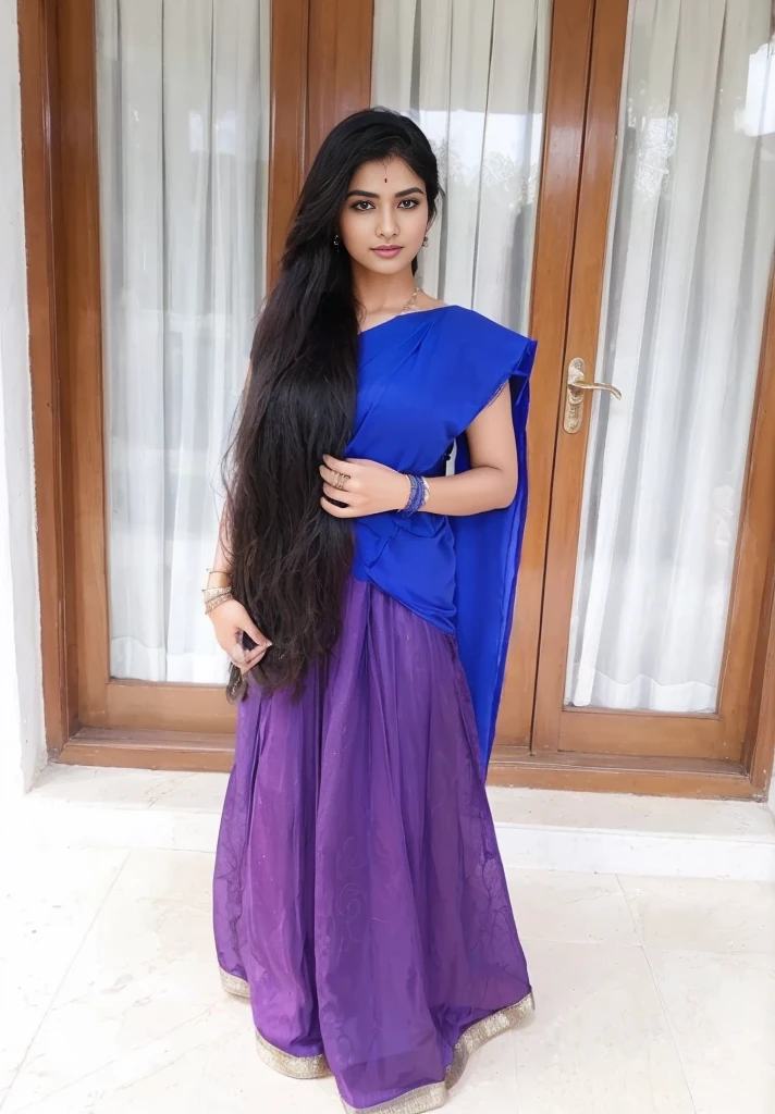 a woman in a sari posing for a picture, indian goddess, traditional beauty, indian, beautiful goddess, ornate cosplay, indian style, indian super model, beautiful maiden, gorgeous woman, south east asian with long, provocative indian, gorgeous beautiful woman, intricate outfit, hindu aesthetic, beautiful asian girl, extremely detailed goddess shot, jaw-dropping beauty, big deep cleavage sexy navel