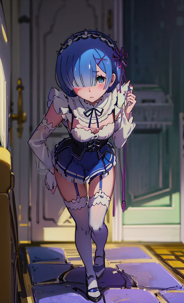 チdress、On all fours、bra、I can see her panties、I can see the valley、dress、Leaning forward、On all fours、Blushing、、Glamorous expression、Blushing、Blue Hair