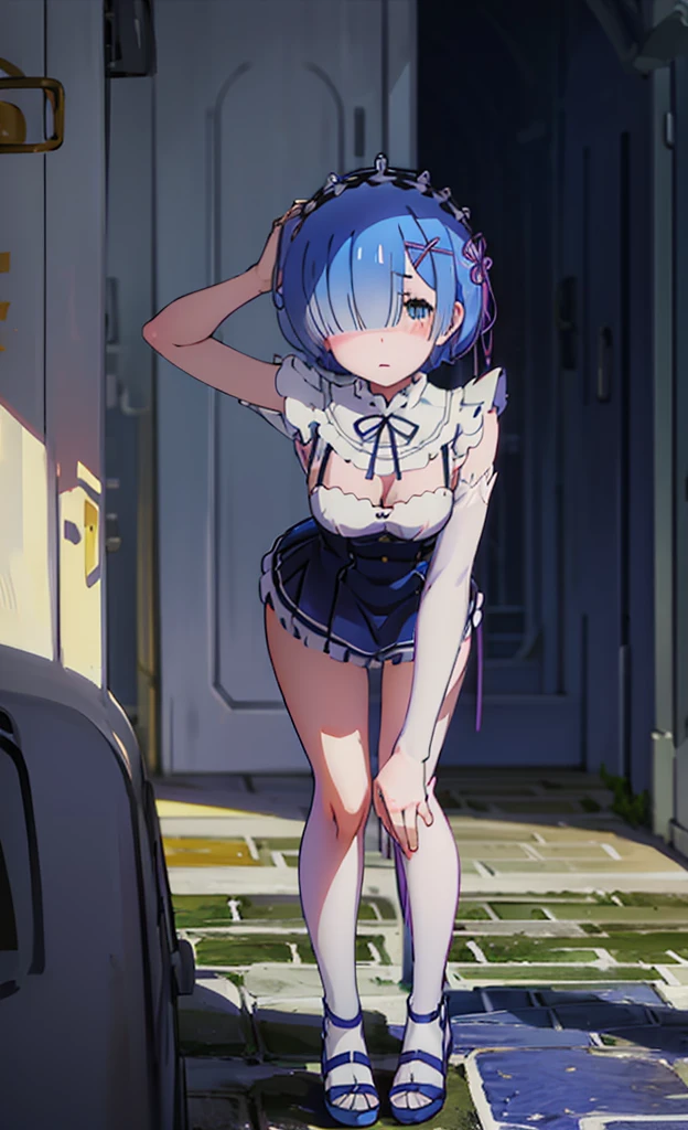 チdress、On all fours、bra、I can see her panties、I can see the valley、dress、Leaning forward、On all fours、Blushing、、Glamorous expression、Blushing、Blue Hair