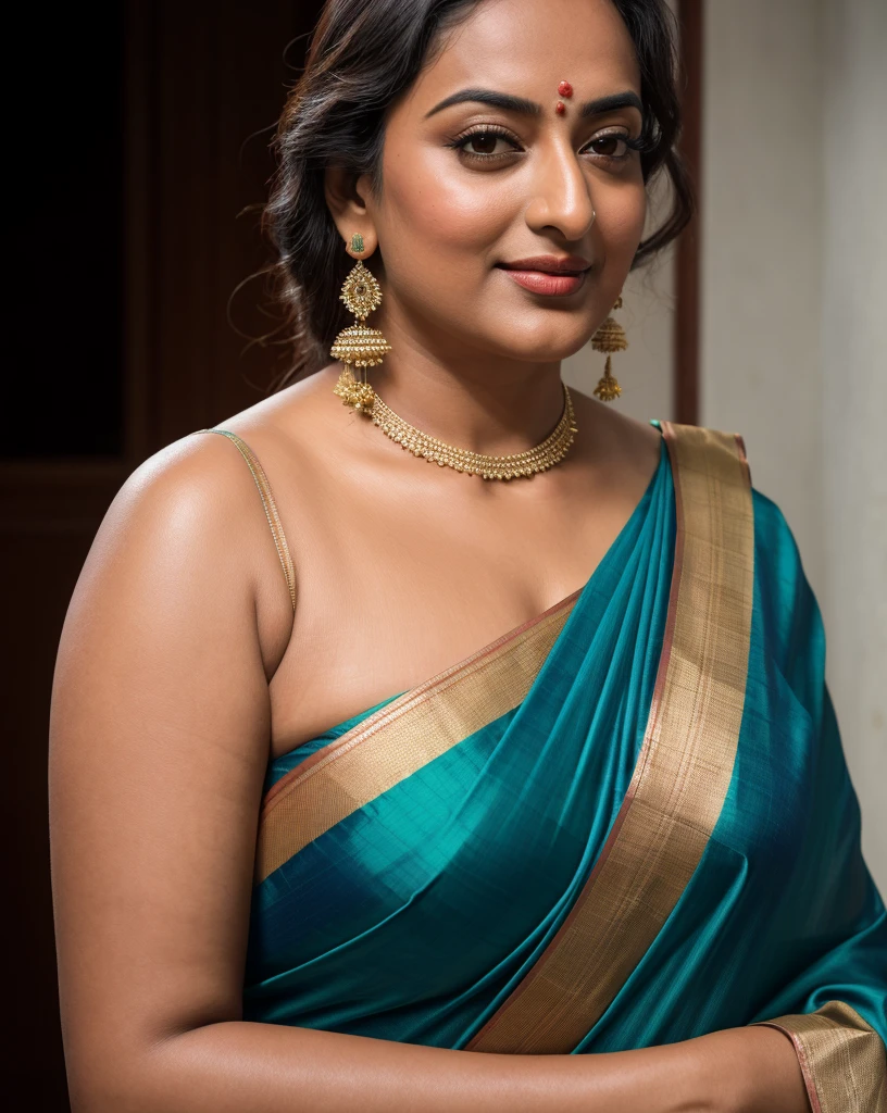 Foto RAW, photorealistic, photography, full body shot, 60 years old Woman, master shot, perfect eyes, goddess like beauty, pierced eyes, perfect thick chubby mallu Desi aunty bhabhi, Wearing a Stanapatta, a chest-band.Saree model, model Photography, Indian saree shoot, Indian traditional wear advertising photography, traditional wear brand shoot, face of Indian actress Sonakshi Sinha, masterpiece, realistic, realism, incredible details, pleasure, photorealism, detailed skin, skin pores, high contrast, photorealistic Artstation 8k HD digital art trend of high definition and detailed realistic skin texture, ultra detail, realistic skin texture, armature, best quality, ultra high definition, (photorealistic:1.4),, high resolution, detail, raw photo, sweat, Re sharp, by Lee Jefferies Nikon D850 Film Stock Photo 4 Kodak Portra 400 Camera F1.6 Lens Rich Color Ultra Real Realistic Realistic Textures Dramatic Lighting Unreal Engine Trending at Art Station Cinestill 800,(pele altamente detalhada: 1.2), 8k UHD, DSLR, soft-lighting, alta qualidade, grain of film, Fujifilm XT3,she didn't like to wear blouse or bra, she is happy to wear only saree, she hates blouse or bra, detailed hairy armpits, hyper realistic skin, skin pores, sweat, veins,