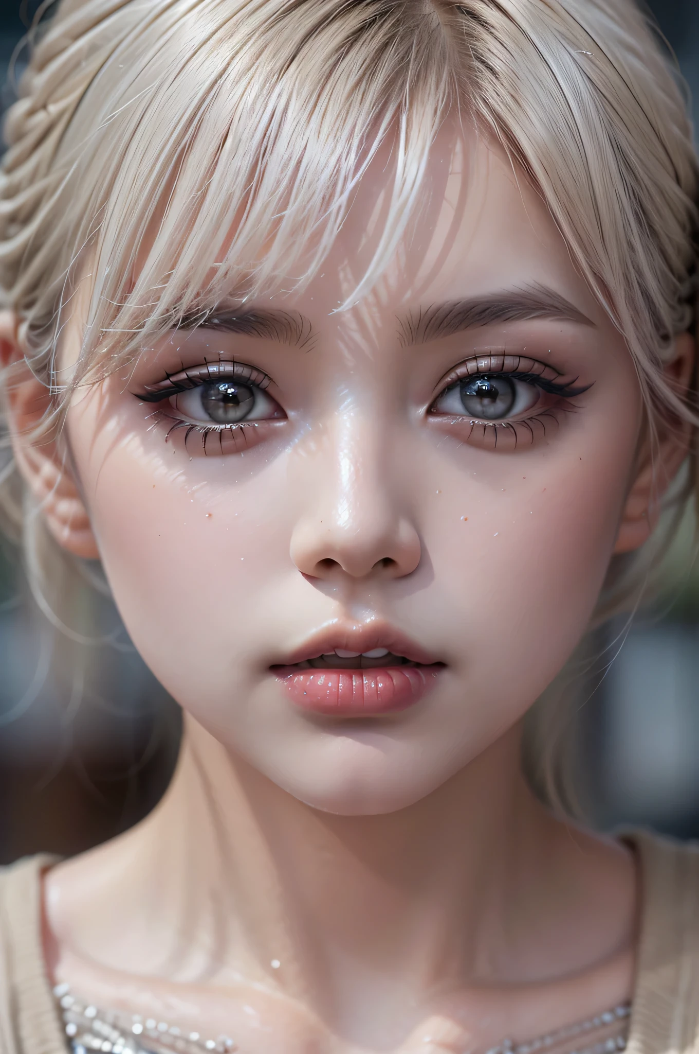 ((Make your subject look three-dimensional with the contrast of light and shadow)). photorealistic Realism 16K Quality: (Hyper absurd quality and details realistic texture velvet skin, hair), Photorealistic photo (portrait) a cute 1model:1.4 24yo, dslr, best high quality soft lighting, sharp focus captured by Fujifilm XT3, f 5.6, in a dramatic lighting, ((Hyper details realistic black_eyes:1.25)), ((finely details pupils:1.3)), Perfect makeup:1.35, ((detailed symmetrical lips:1.3)), ((V-line jaw)), pink_lipstick:1.3, (Hyper detailed long blue_eyelashes:1.18), ((perfect dark_eyeshadows:1.25)), (Detailed nose:1.2), (perfect composition), ((pale skin)), (dry skin), (((she wears black Tube top outfits, the latest fashion trend of this summer))), 