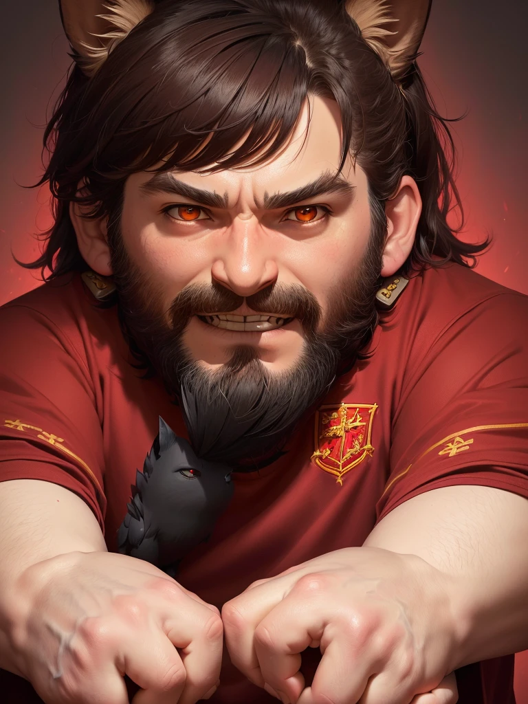 a close-up of a person holding a stuffed animal in a red shirt, Gryffindor, close up!!, Gapmoe Grimdark, Greg Simkins, anime cover, offcial art, grim, Gwelf, discord pfp, It&#39;s the evil gremlin, offcial artwork, of the trailblazer, close up!!!!!!, style of Greg Simkins, grainy, avatar for website