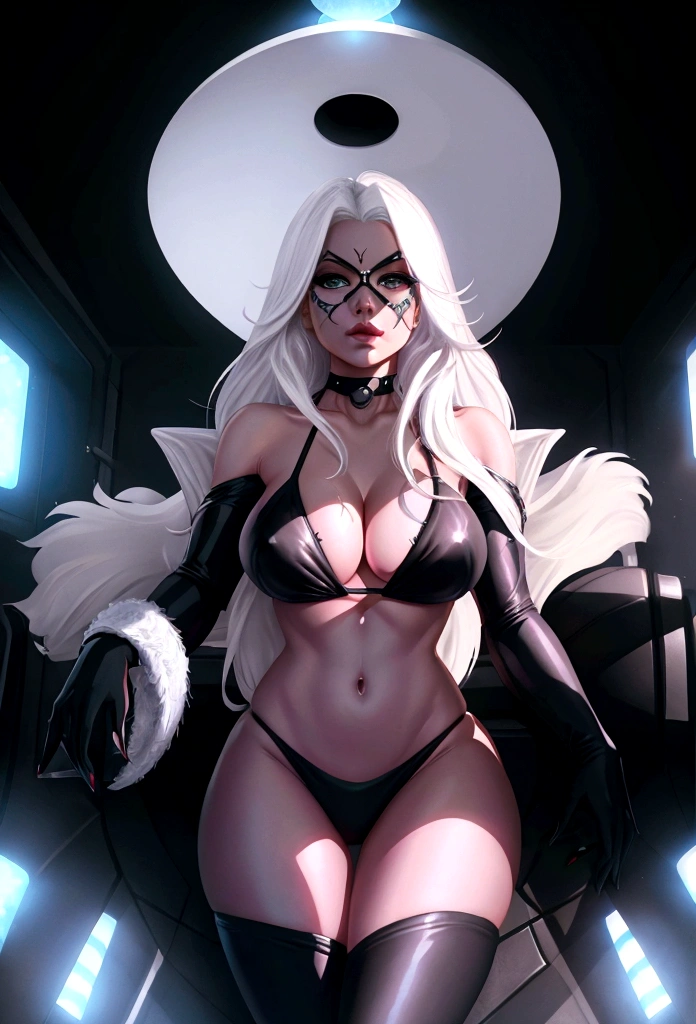 felhardy2023, 1 girl, uhd, best quality, masterpiece, cinematic lighting, white hair, toned, vibrant colors, photorealistic, black bikini, detailed skin, skin pores, long hair, big breasts, bikini
