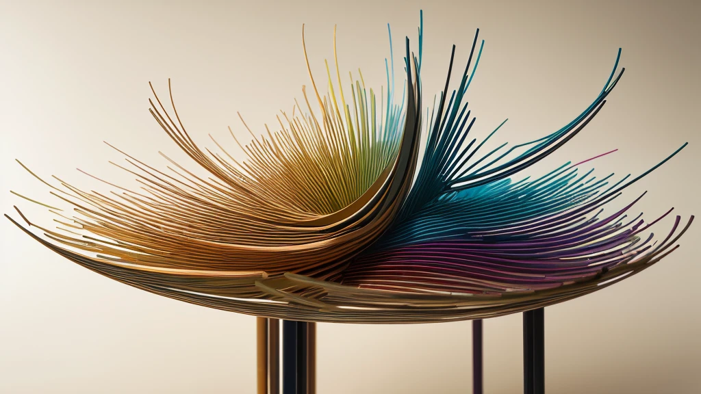 A detailed, abstract, ethereal sculpture of a [subject] made entirely of various colored gradient [materials], aesthetically arranged to shape its features, creating a textured, vibrant, and intricate look against a simple, neutral background in an ultra-realistic, modern minimalist style.

