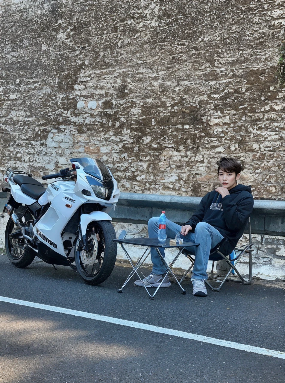 (RAW photo:1.2), (Photorealistic:1.4),Beautiful detailed woman,very detailed eyes and faces, Detailed eyes, ultra - detailed, A high resolution, The is very detailed,best qualtiy,illustratio,unified,8k wallpaper,tmasterpiece,best qualtiy,A boy stood,full bodyesbian,Sunshine Youth,Handsome young man,Wu Yanzu's appearance,Tall guy,short detailed hair,full bodyesbian,brown hair,Sweatshirt,denim pant,athletic sneakers,buliding