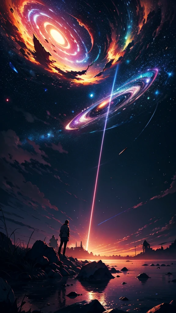 universe horror, strange惑星にいるuniverse飛行士の超映画的なアートワーク, Dramatic colors, Beautiful lighting, Extreme shading, amazing, Breathtakingly beautiful, light, mysterious, amazing奴, universe, Stardust Wind, strange風景, depth, Great composition,Surreal Sky, spell, exposed for a long time, (Ultra-high resolution, 8K〜, Astronomical Wallpaper), particle, strange, physics