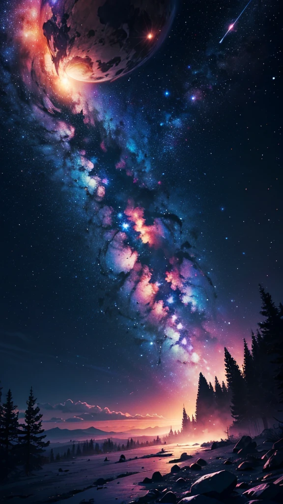 universe horror, strange惑星にいるuniverse飛行士の超映画的なアートワーク, Dramatic colors, Beautiful lighting, Extreme shading, amazing, Breathtakingly beautiful, light, mysterious, amazing奴, universe, Stardust Wind, strange風景, depth, Great composition,Surreal Sky, spell, exposed for a long time, (Ultra-high resolution, 8K〜, Astronomical Wallpaper), particle, strange, physics