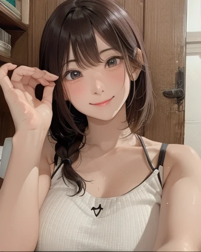 ((highest quality、8k、masterpiece:1.3))、One Girl、Beautiful woman with well-defined abdominal muscles:1.3、Whole Body Ezbian、(Long-haired、Huge boobs:1.2)、Black underwear:1.2、Very delicate face、Delicate eyes、double eyelid、Laughter、Home、Random color clothes、short hair