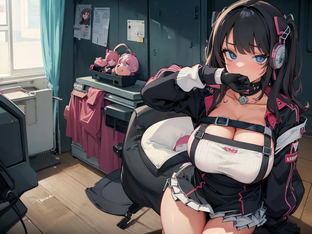 glaring、(Big Breasts)、curvy、(((((1 girl)))))、High-pressure poses、In a dark room、(older sister)、((owncast eyes))、wearing black gloves