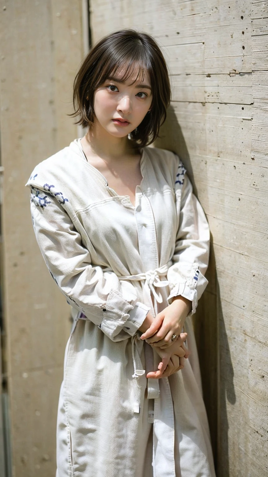 (8K、RAW Photos、Highest quality、masterpiece:1.2)、(Realistic、Realistic)、1 girl、((Completely naked:1.5、With pubic hair、Large Breasts、Full body from the front、Standing with hands behind back、、Lots of eyelashes、Glowing eyelids、skeletally correct、smile、This photo will awaken boys to sex