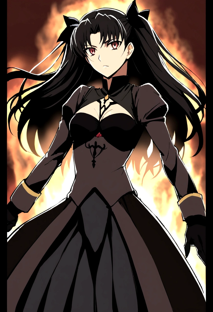 Tohsaka Rin de Fate Stay Night, traje archer emiya fate, servant clase archer, gothic style, cuerpo completo