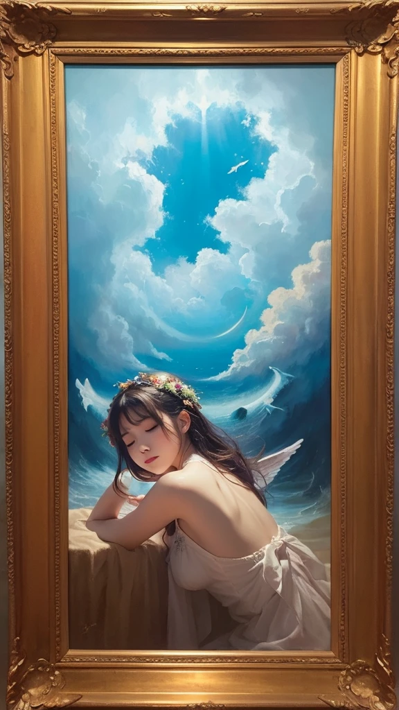 「Heavenly Dreams」Create a unique painting inspired by,'Blends space imagery and dreamscapes into a surreal masterpiece