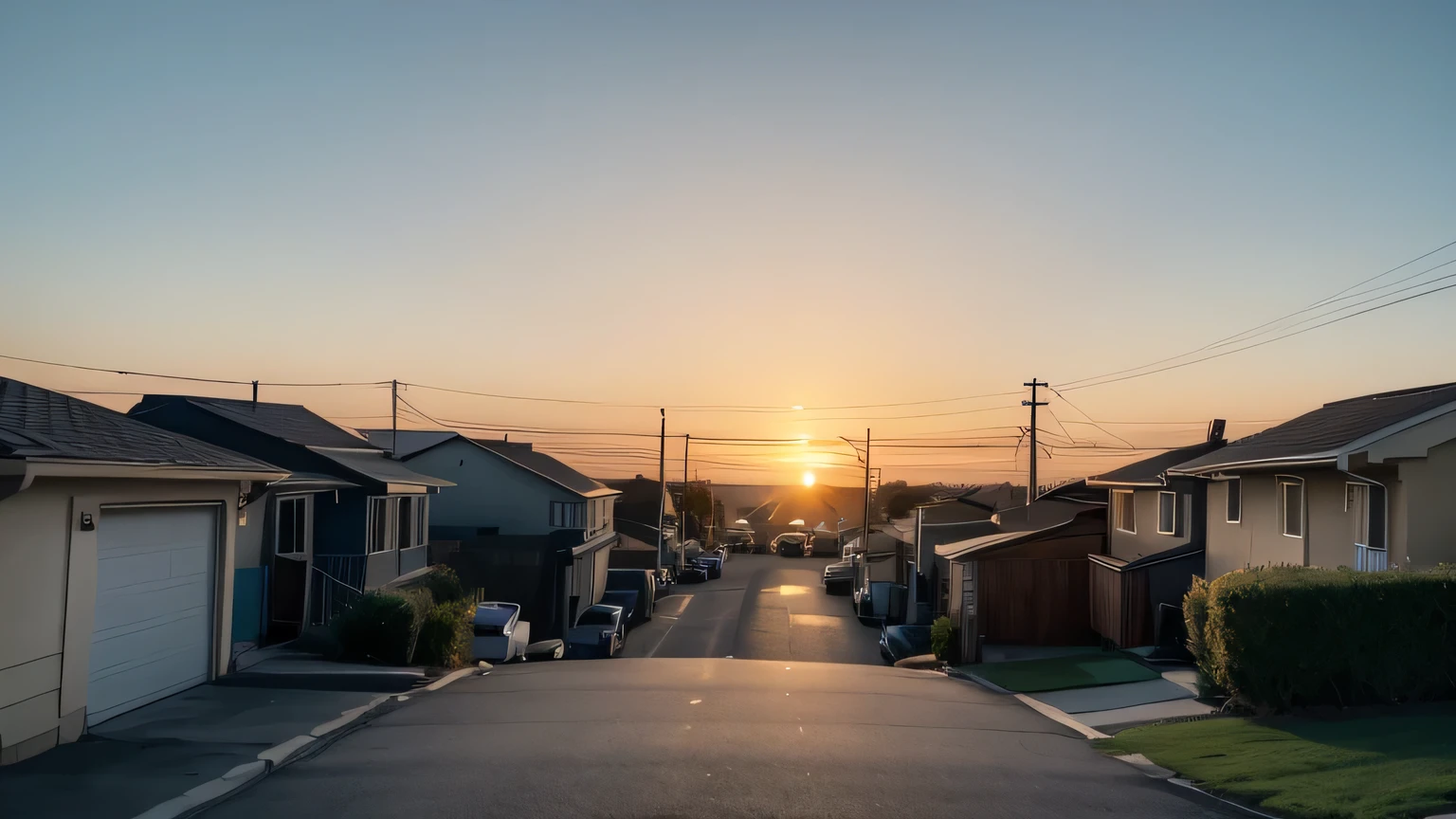 Sunrise slowly illuminating a quiet neighborhood