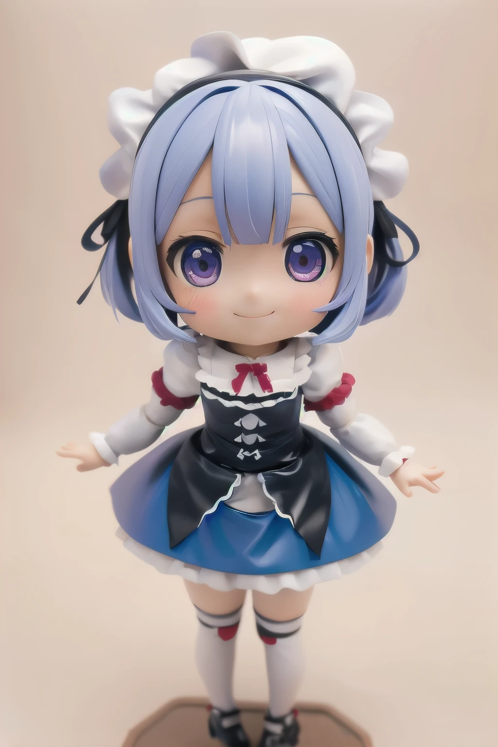 Photorealistic、Chibi Girl Doll（Street、Rem's Cosplay of Rezero、whole body、smile）